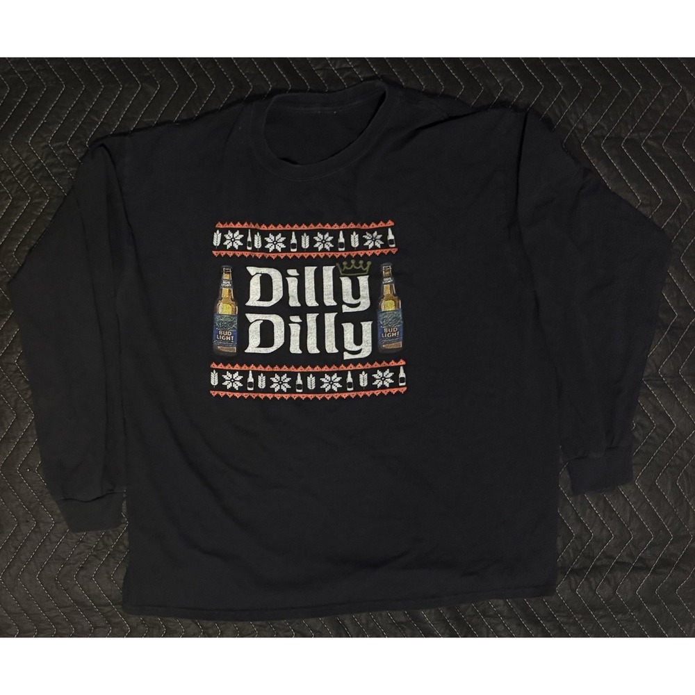 Bud Light Men's Dilly Dilly Christmas Sweater Style Shirt Long Sleeve Black XL